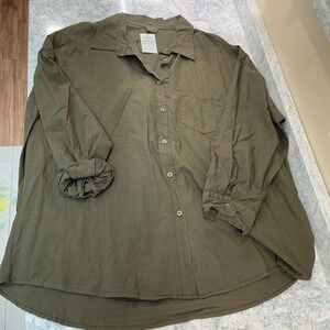 Cotton On Dad Shirt Large Dusty Olive Green Organic Cotton Oversized Button Down